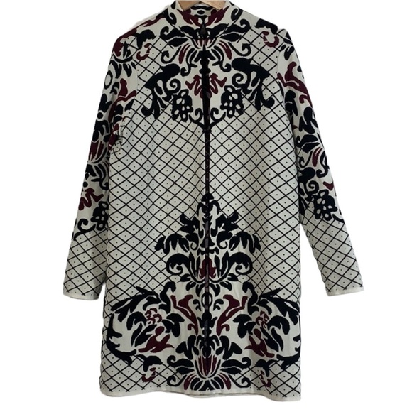 - Chico’s Cream Black Burgundy Scroll Print Cardigan Sweater - Picture 3 of 10